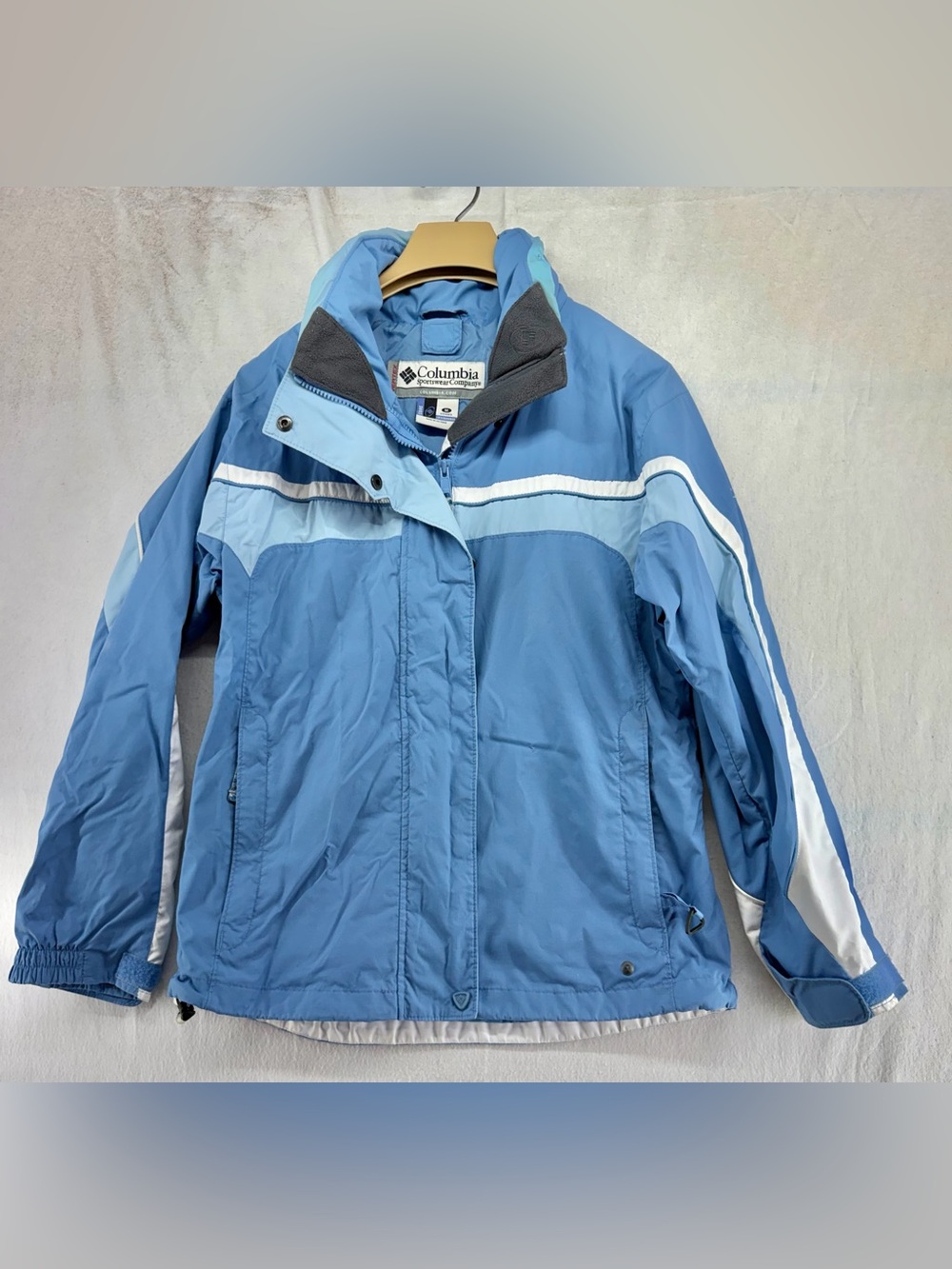 Columbia Full Zip Blue Jacket/Coat with Hood Size M, Blue/Light Blue/White
